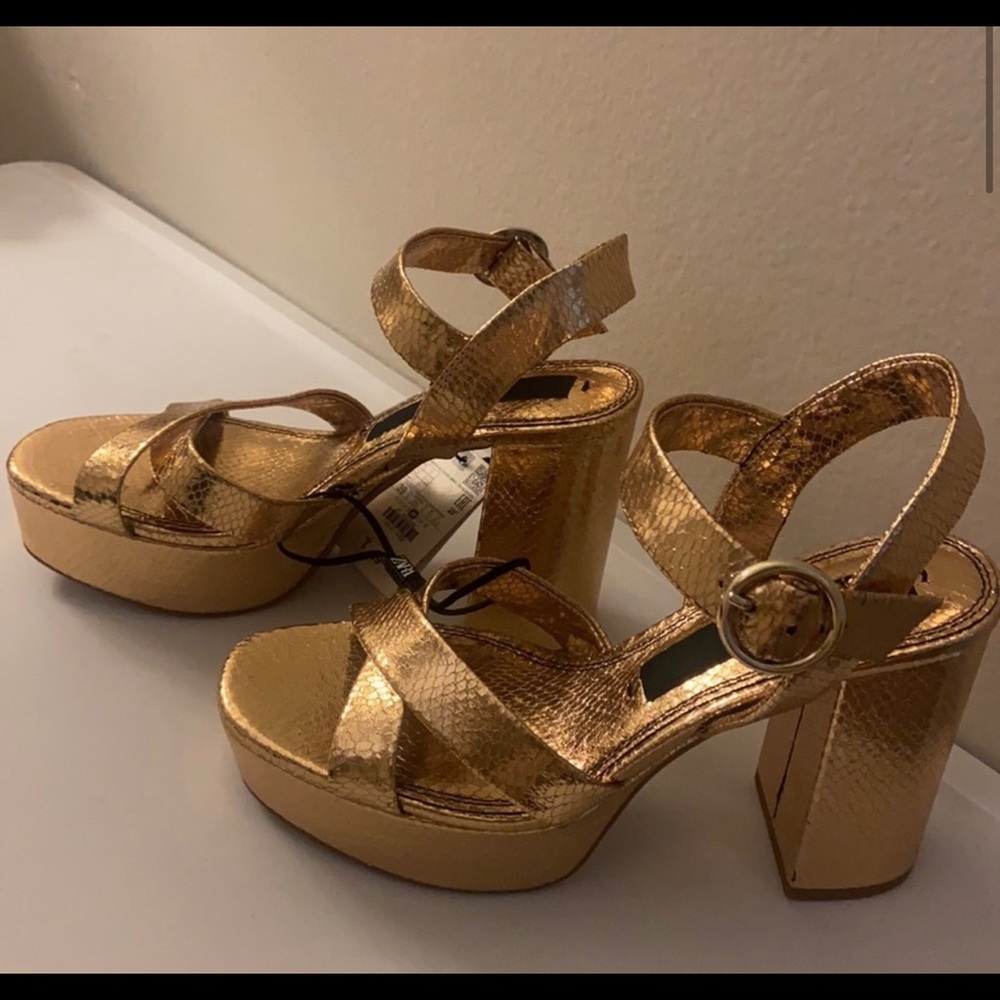 Zara gold platform heels